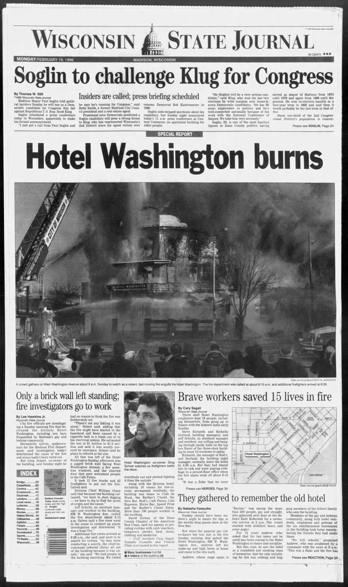 State Journal front page Feb. 19, 1996